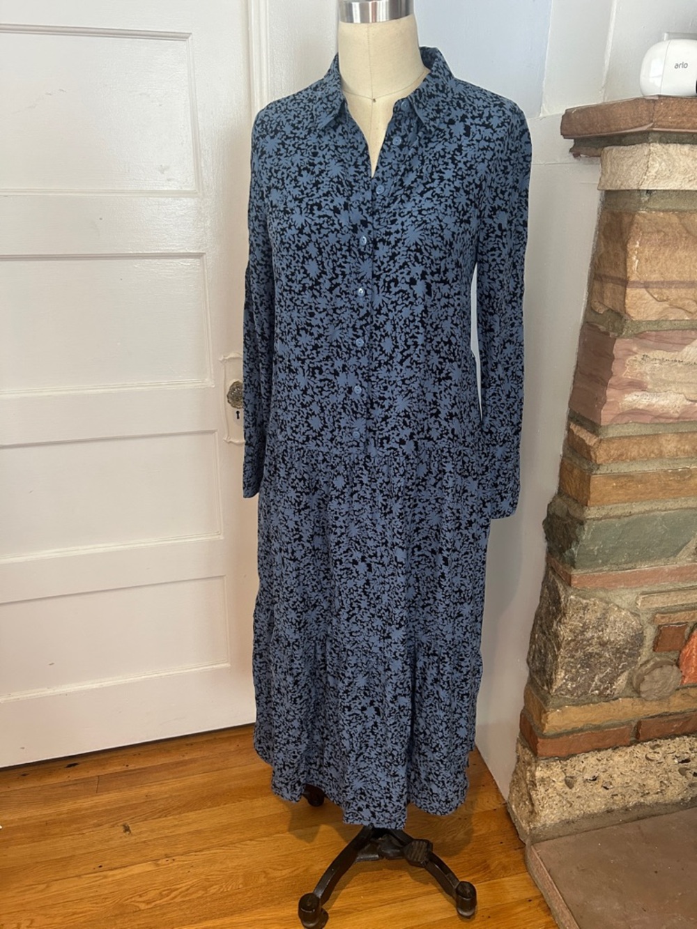 Whistles Blue Floral Long-Sleeve Midi Dress